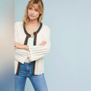 Anthropologie Elsie 100% Cotton Open-Knit Sweater Cardigan